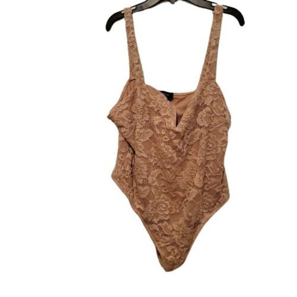 Forever 21 Womens Tan Lace Spaghetti Strap One Piece Bodysuit Size 3X